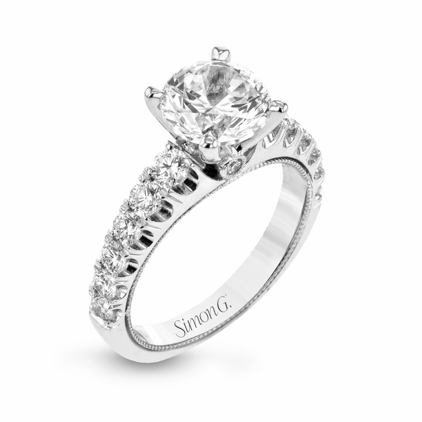 Round - Cut Engagement Ring In 18k Gold With Diamonds - Simon G. Jewelry