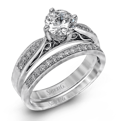 Round - cut Engagement Ring & Matching Wedding Band in 18k Gold with Diamonds - Simon G. Jewelry