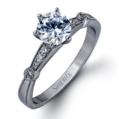 Round - cut Engagement Ring & Matching Wedding Band in 18k Gold with Diamonds - Simon G. Jewelry