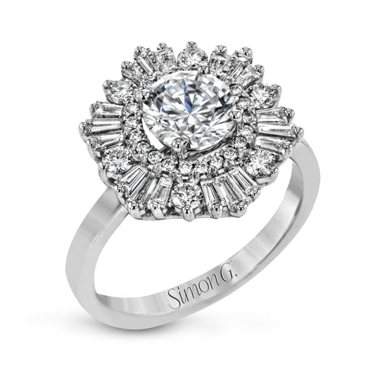 Round - cut Flower Halo Engagement Ring in 18k Gold with Diamonds - Simon G. Jewelry