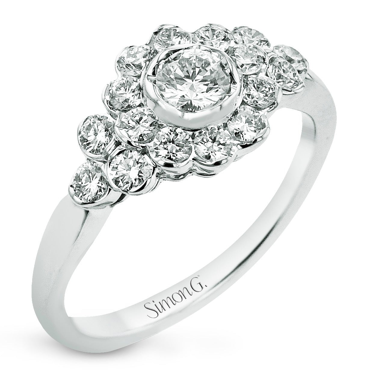 Round - Cut Halo Engagement Ring In 18k Gold With Diamonds - Simon G. Jewelry