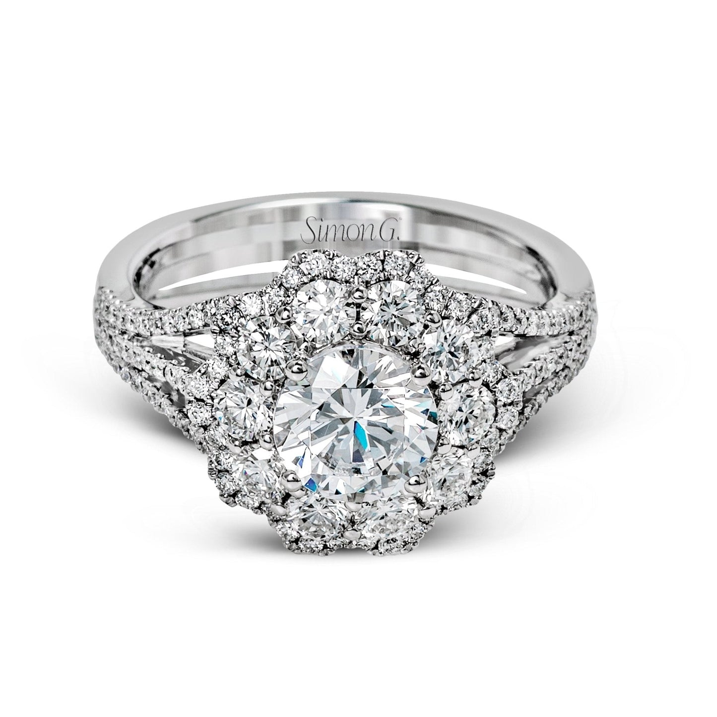 Round-Cut Halo Engagement Ring In 18k Gold With Diamonds