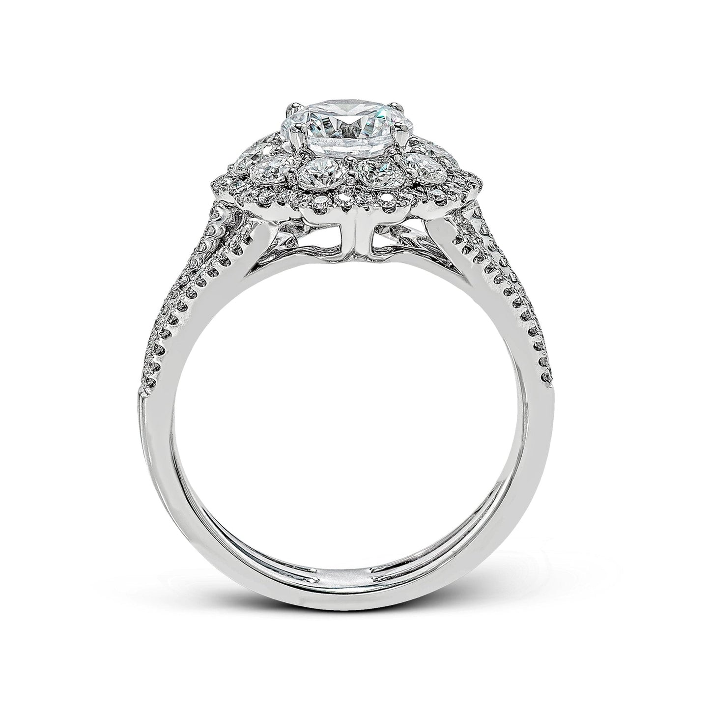 Round-Cut Halo Engagement Ring In 18k Gold With Diamonds