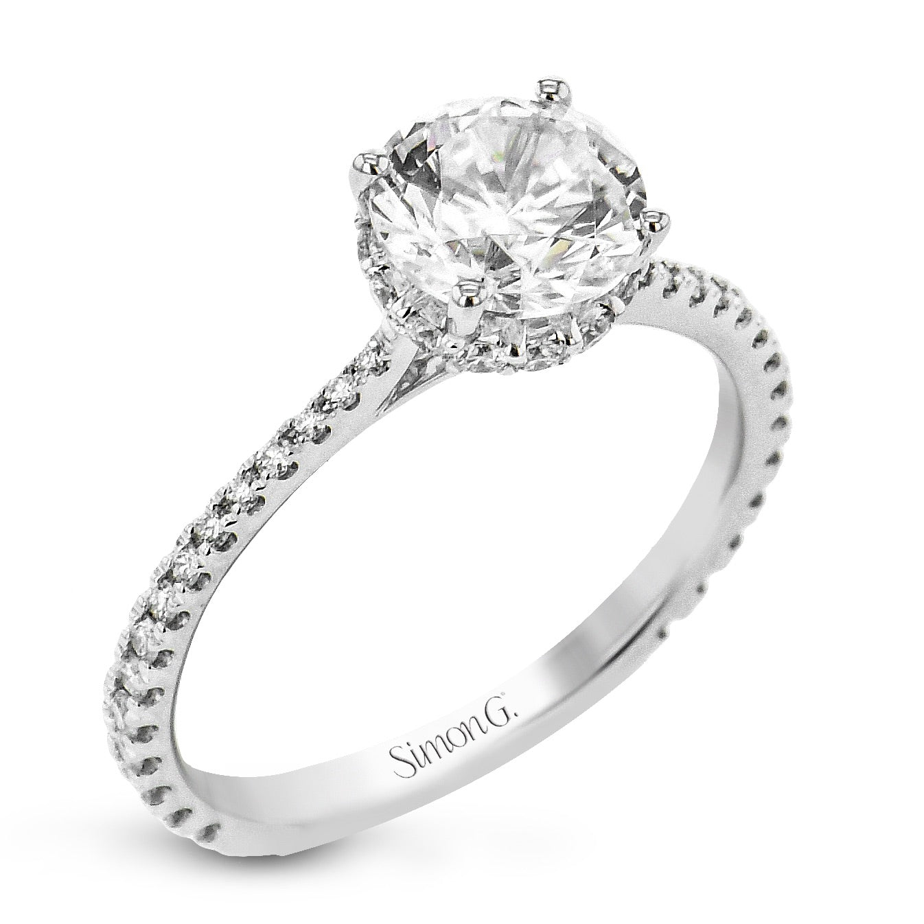 Round - Cut Hidden Halo Engagement Ring In 18k Gold With Diamonds - Simon G. Jewelry