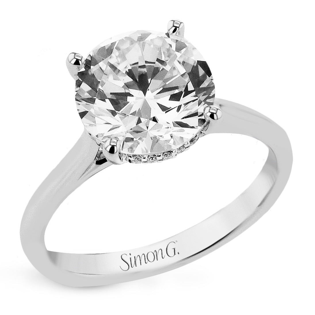 Round - cut Hidden Halo Engagement Ring in 18k Gold with Diamonds - Simon G. Jewelry