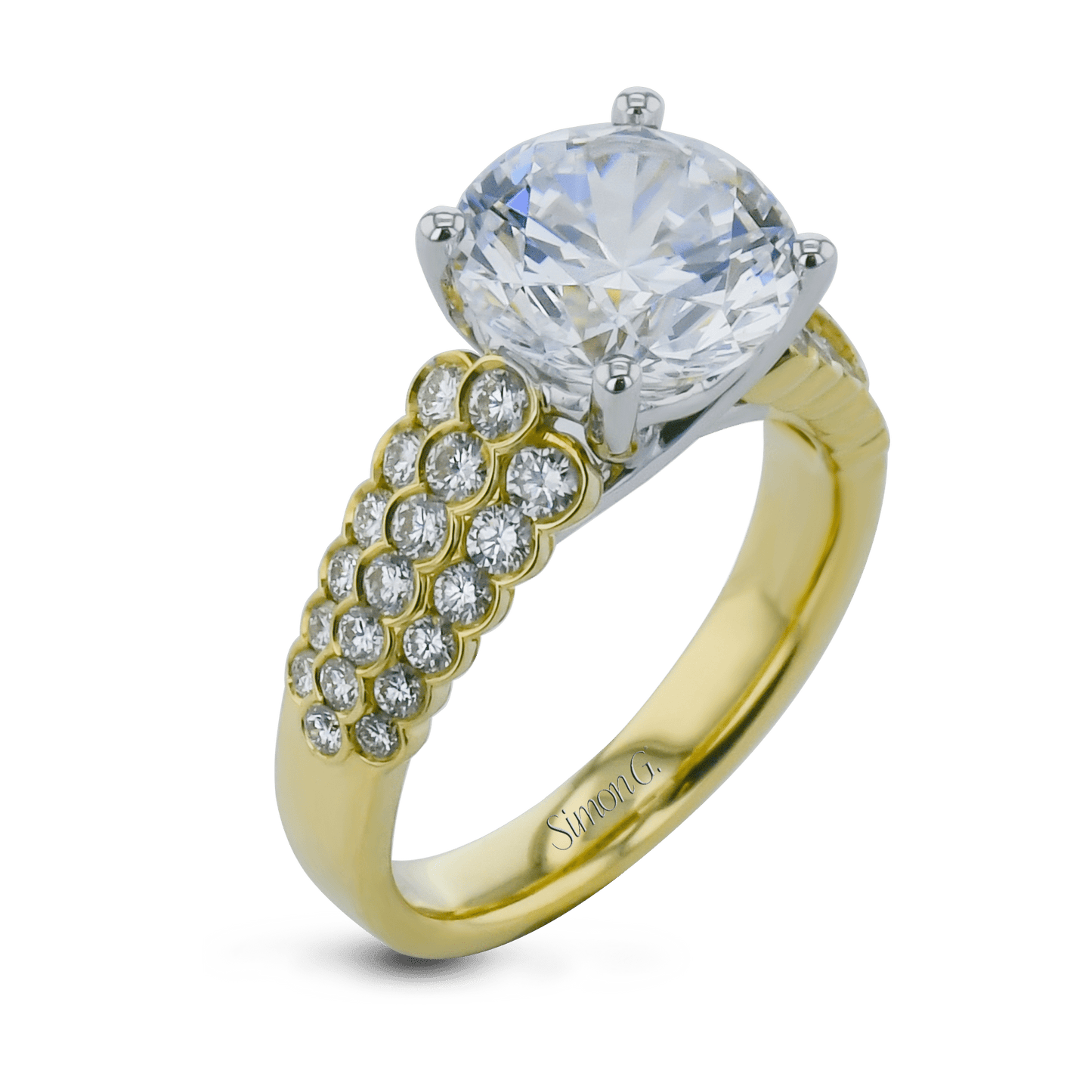 Round - cut Micro - bezel Engagement Ring in 18k Gold with Diamonds - Simon G. Jewelry