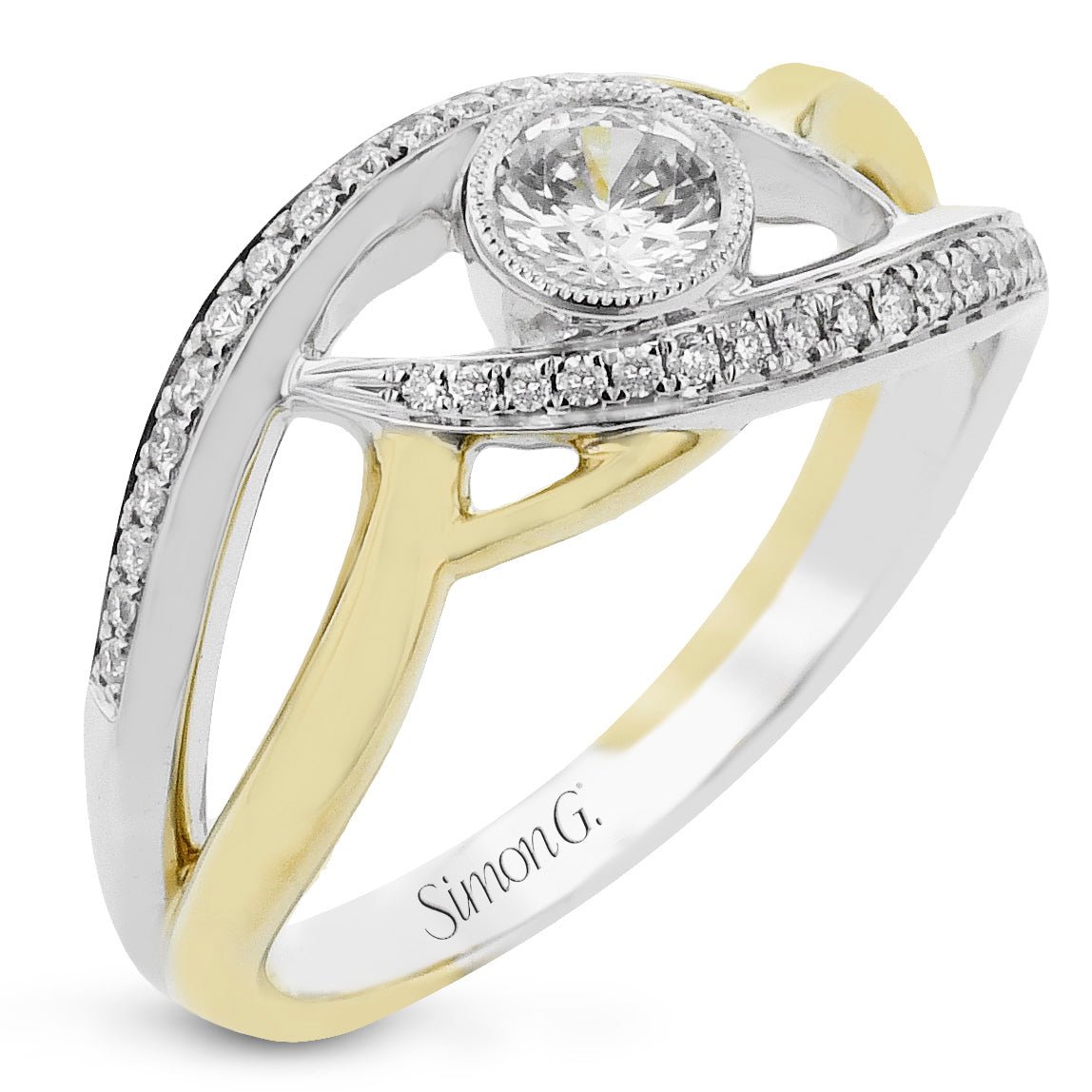 Round - Cut Split - Shank Engagement Ring In 18k Gold With Diamonds - Simon G. Jewelry