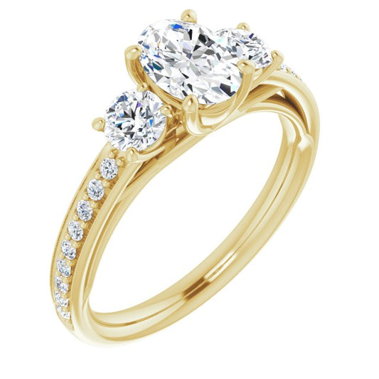 14K Yellow 7x5 mm Oval 1/2 CTW Diamond Semi-Set Engagement Ring