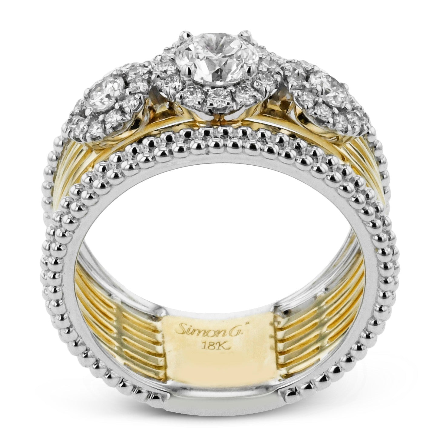 Three-Stone Halo Fashion Ring In 18k Gold With Diamonds