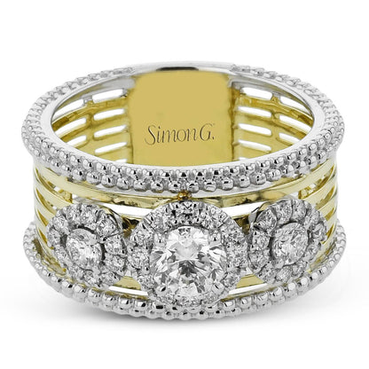 Three-Stone Halo Fashion Ring In 18k Gold With Diamonds