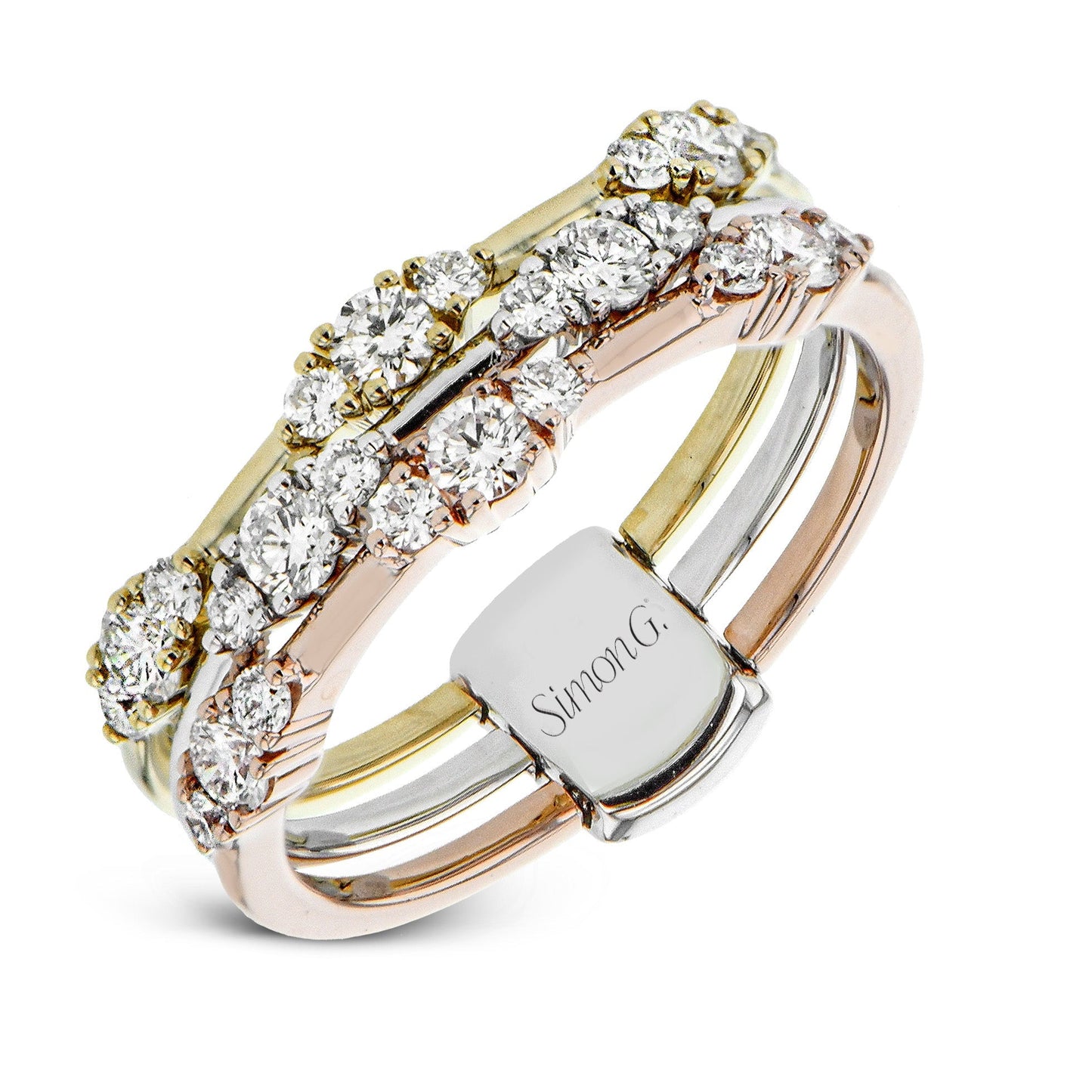 Three - tone Fashion Ring in 18k Gold with Diamonds - Simon G. Jewelry