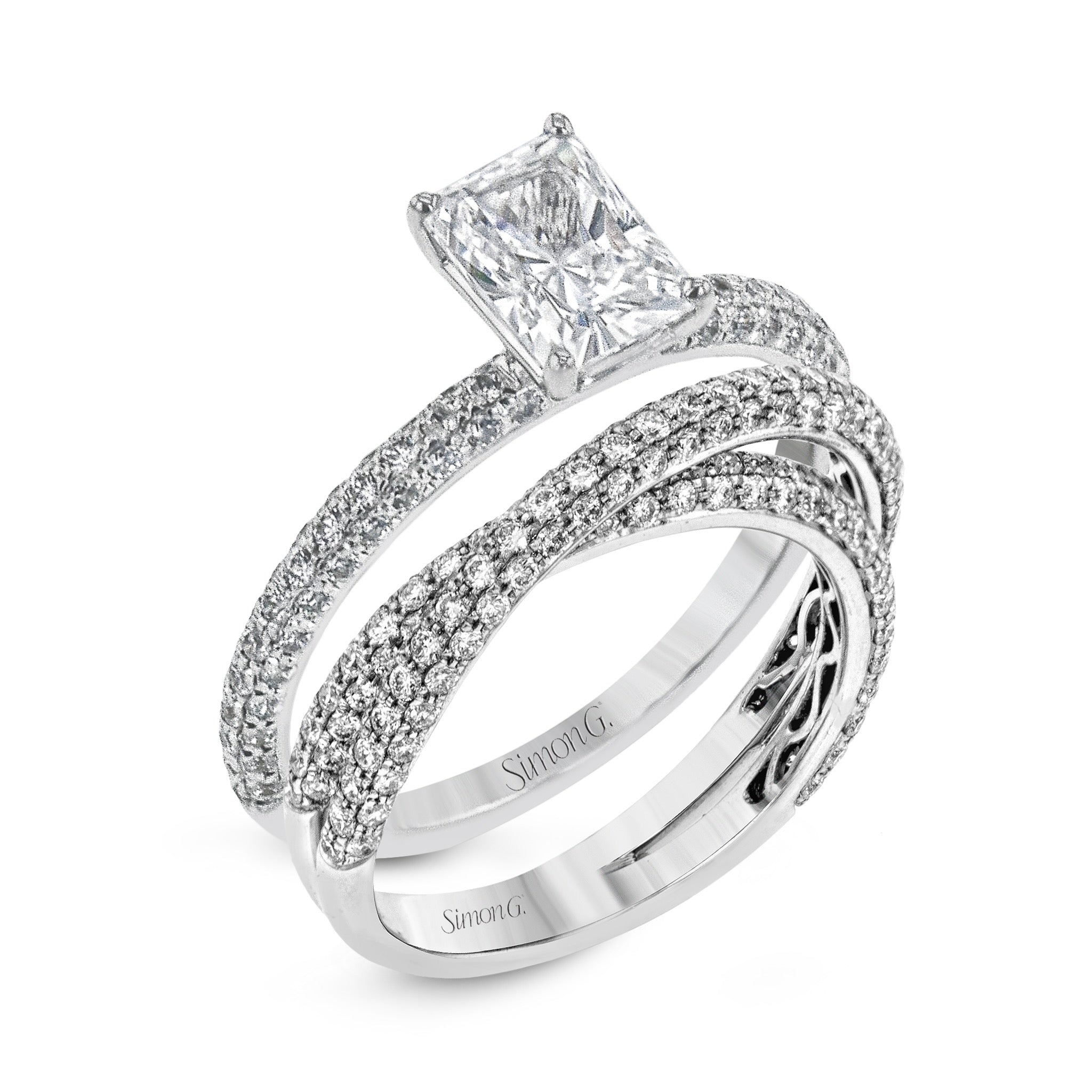 Criss cross engagement ring deals with wedding band