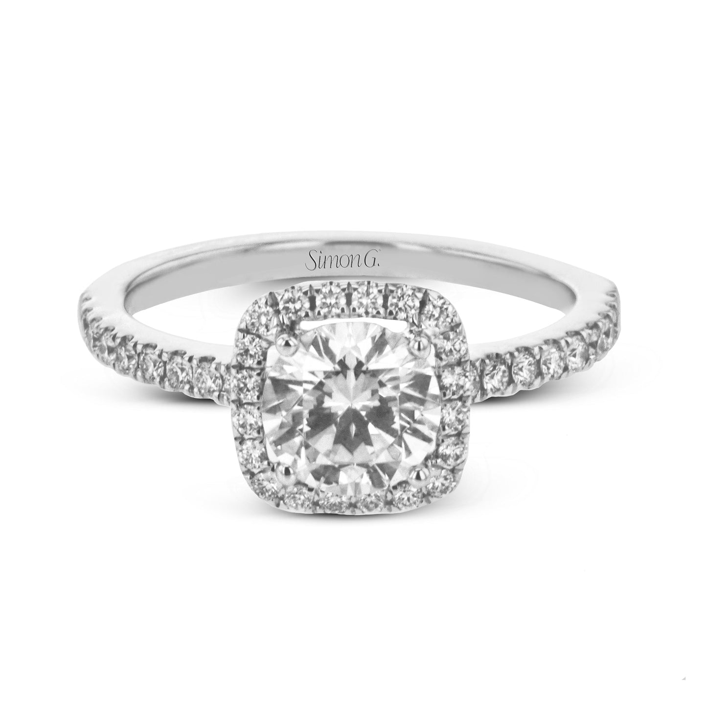 Round-cut Halo Engagement Ring & Matching Wedding Band in 18k Gold with Diamonds